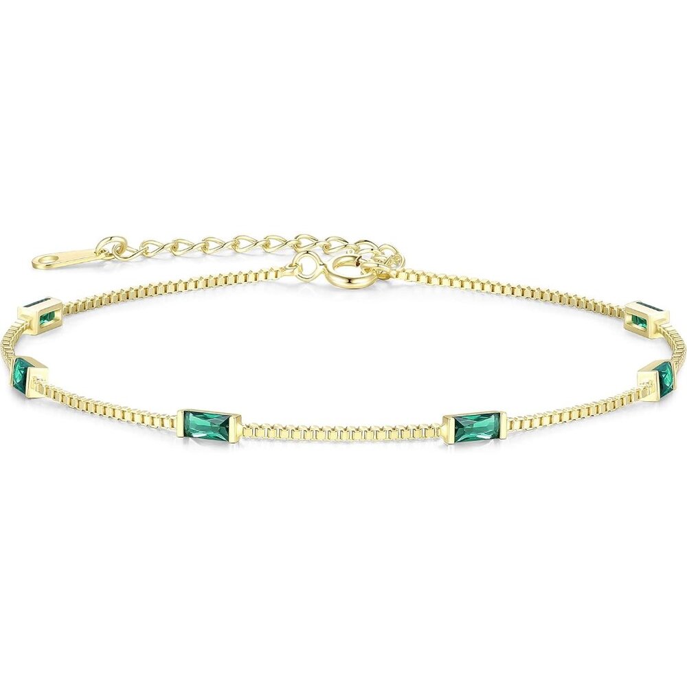 Birthstone Bracelets For Women, 925 Sterling Silver Dainty Simple Women Charm Li